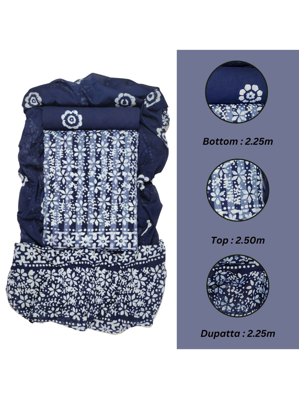 Bombay Batik Pure Cotton Dress Material Ethnic Batik Crafting – Navy Blue Batik