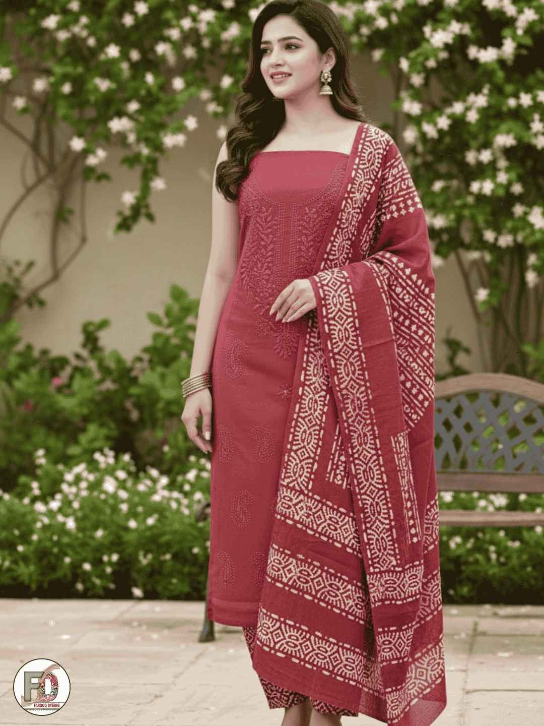 Bombay Batik Pure Cotton Dress Material Heritage Batik-Lucknowi Craft Fusion – Carrot Batik