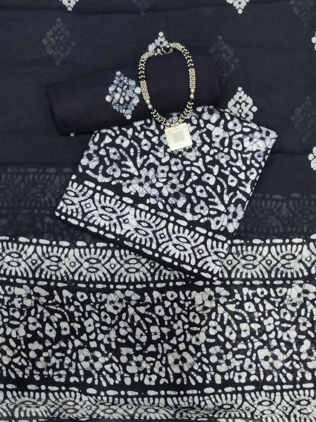 Bombay Batik Pure Cotton Dress Material Heritage Hand Batik Art – Black Colour