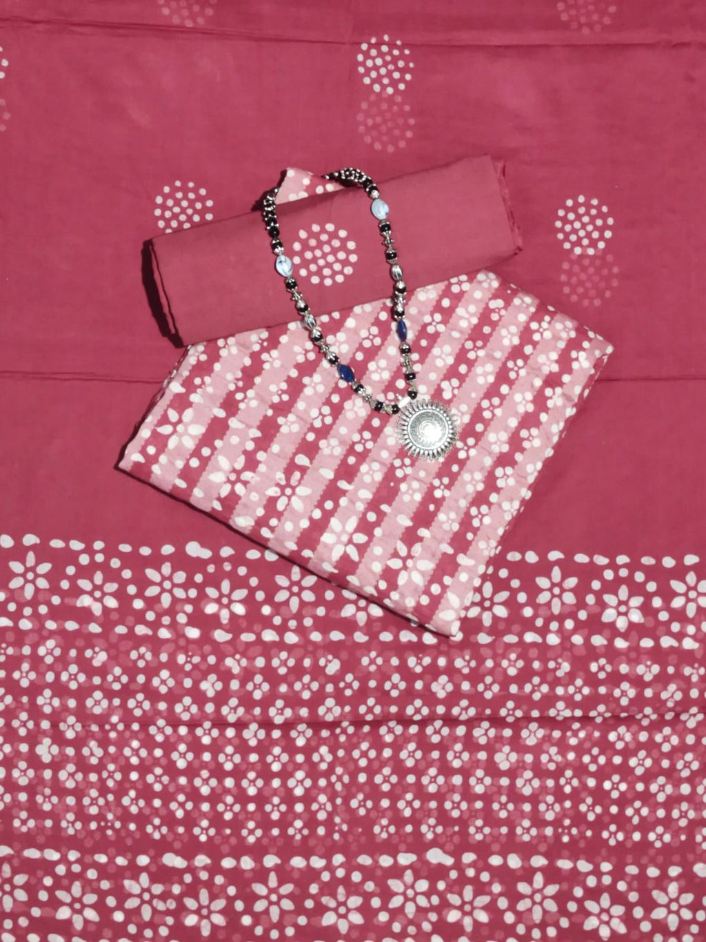 Bombay Batik Pure Cotton Dress Material Block-Wax Printing Technique – Carrot Colour