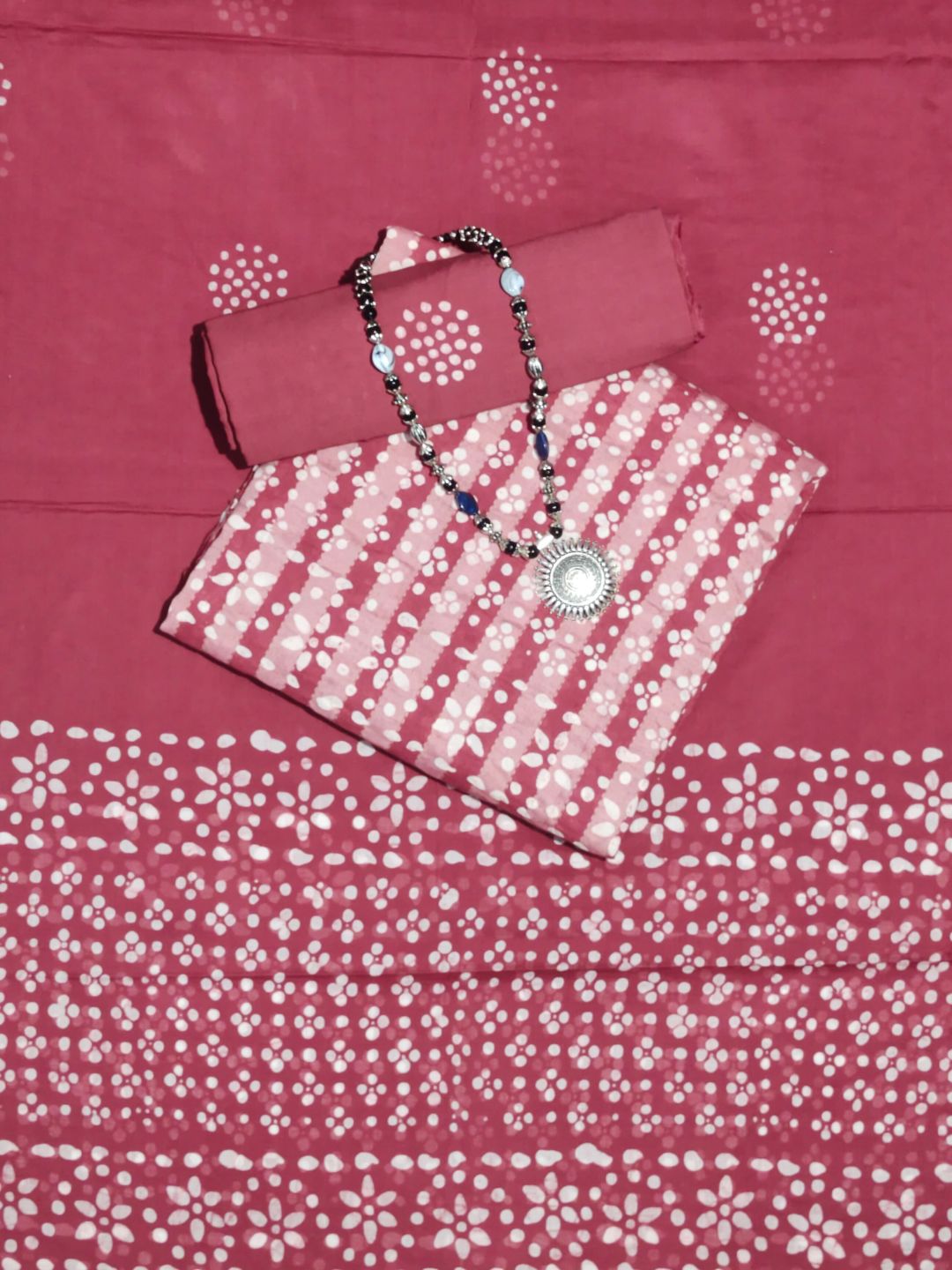 Bombay Batik Pure Cotton Dress Material Block-Wax Printing Technique – Carrot Colour