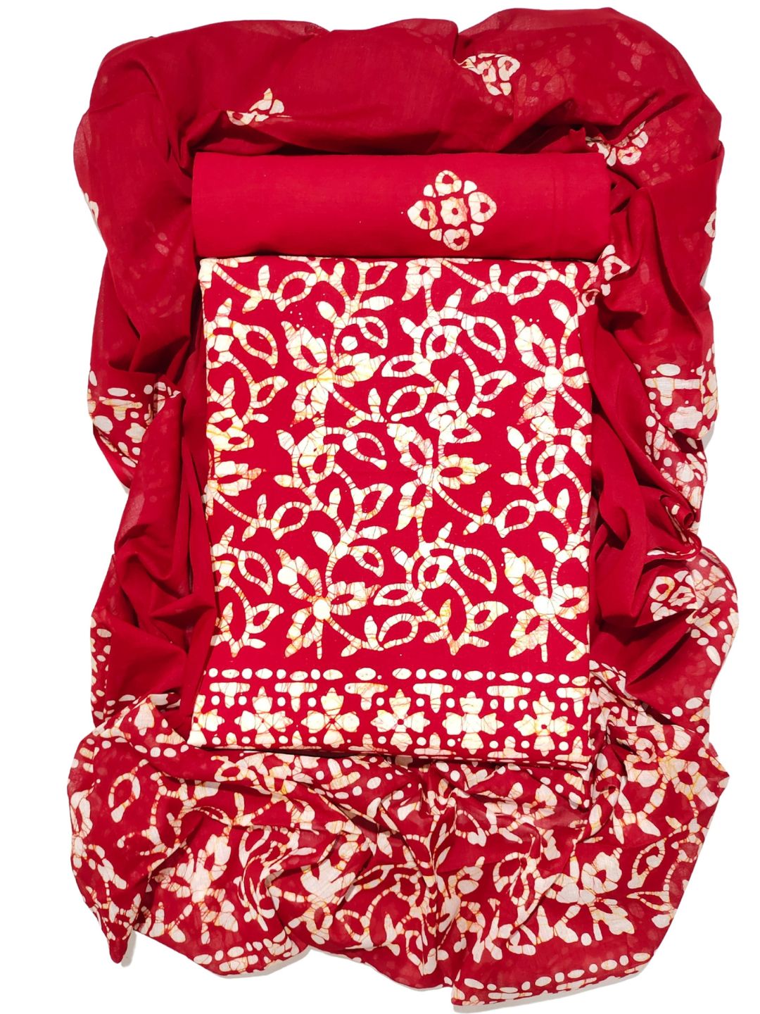 Bombay Batik Pure Cotton Dress Material Traditional Batik Dyeing – Red   Batik
