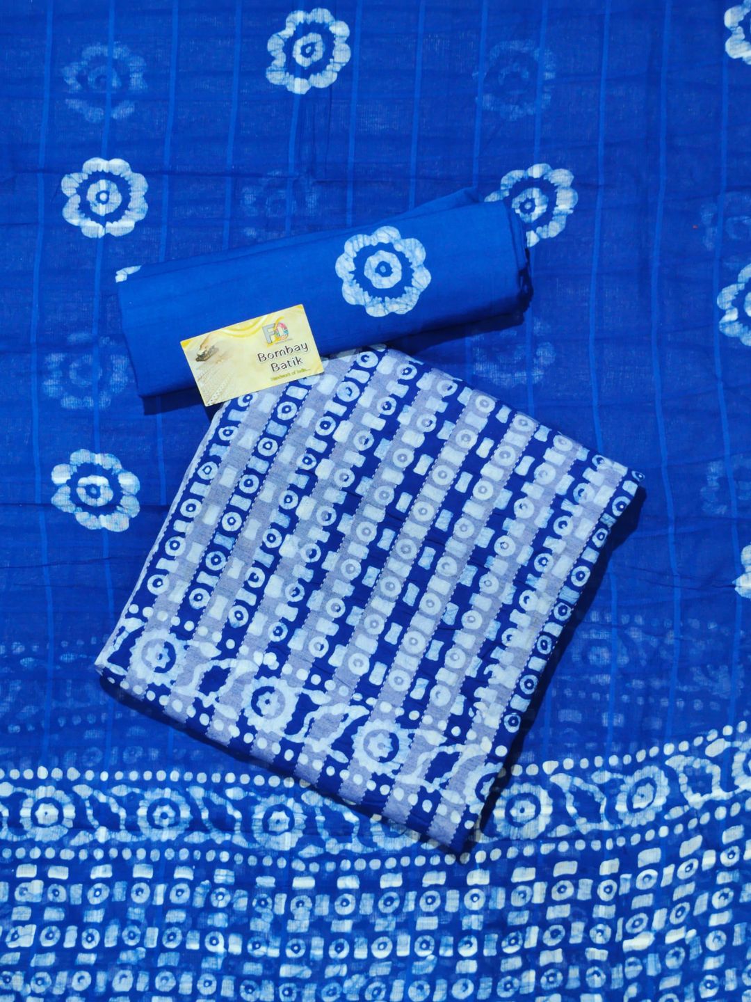 Bombay Batik Pure Cotton Dress Material Wax-Resist Batik Printing – Blue Batik