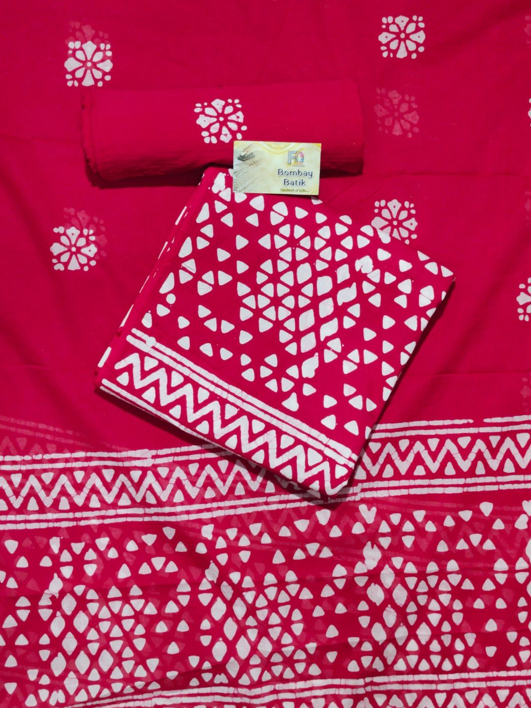 Bombay Batik Pure Cotton Dress Material Hand-Painted Batik Motifs – Pink Batik