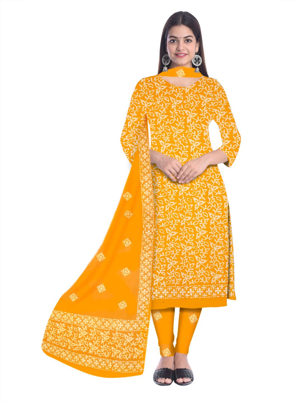 Bombay Batik Pure Cotton Dress Material Handcrafted Batik Design – Yellow Colour