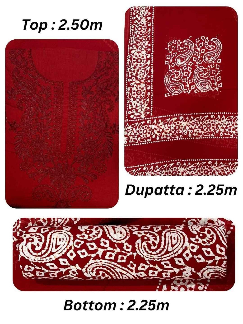 Bombay Batik Pure Cotton Dress Material Ethnic Batik Fabric with Lucknowi Touch – Red   Batik