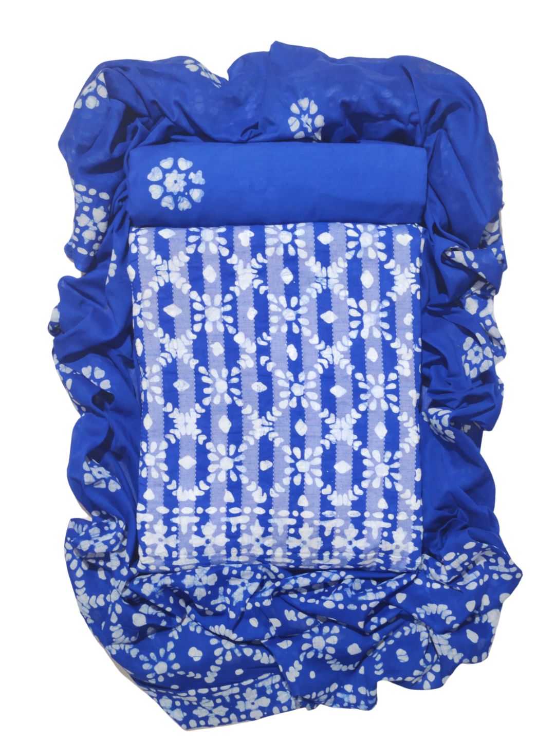 Blue Unstitched  Printed Salwar Suit With Dupatta