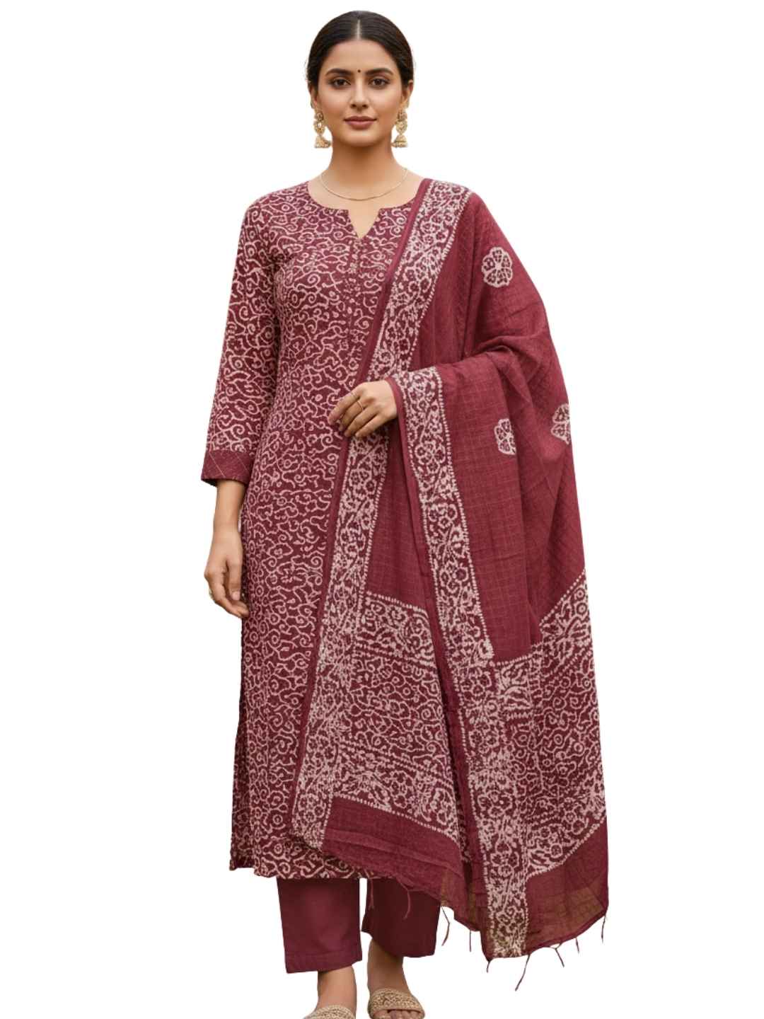 Bombay Batik Pure Cotton Nirali Dress Material Batik Handwork – Carrot Colour