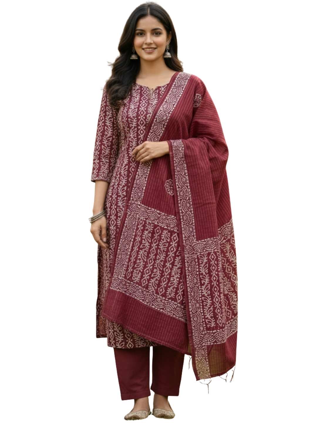 Bombay Batik Pure Cotton Nirali Dress Material Batik Handwork – Carrot Colour