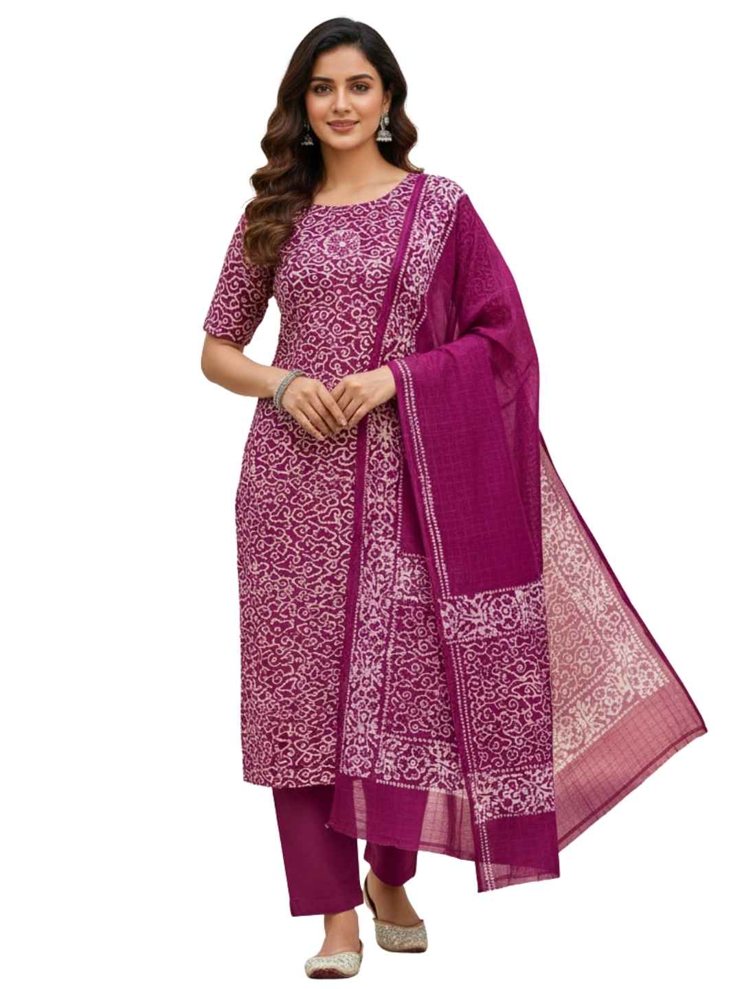 Bombay Batik Pure Cotton Nirali Dress Material Batik Handwork – Magenta Colour