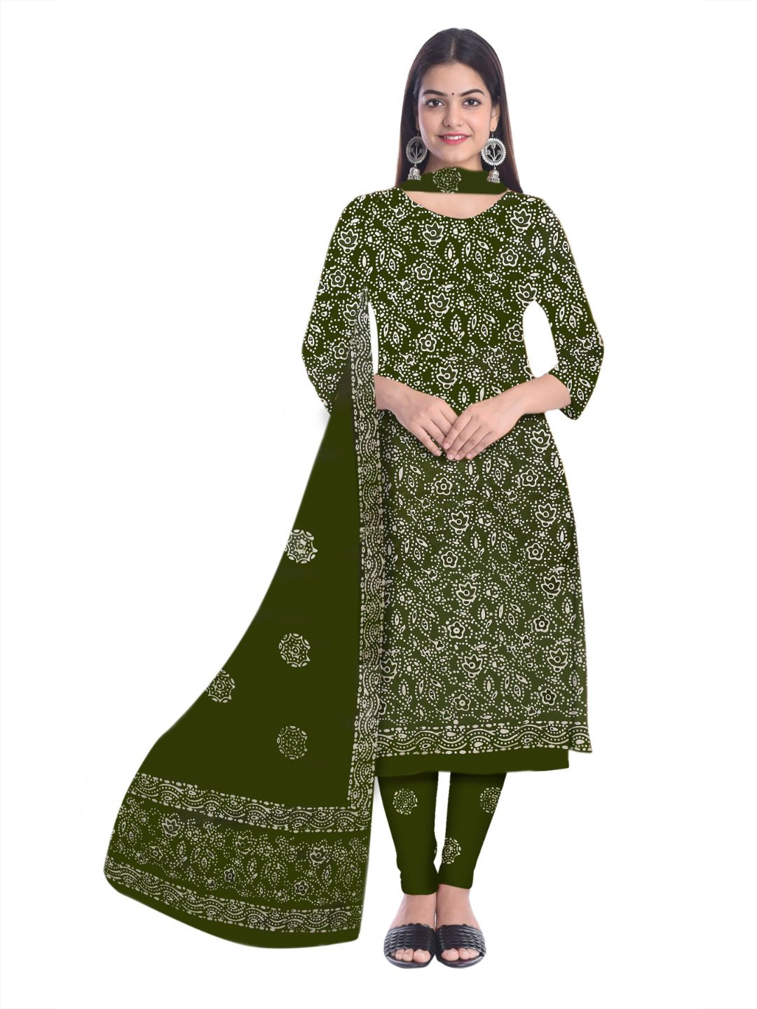 Bombay Batik Pure Cotton Dress Material Hand block printed  Mehndi Batik