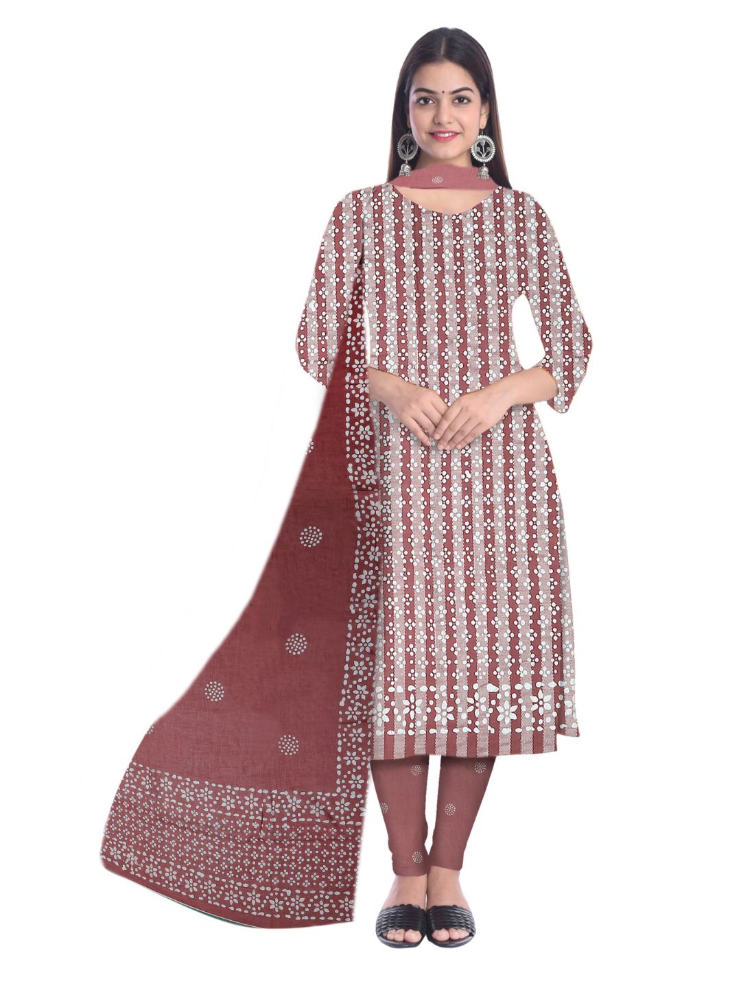 Bombay Batik Pure Cotton Dress Material Block-Wax Printing Technique – Carrot Colour