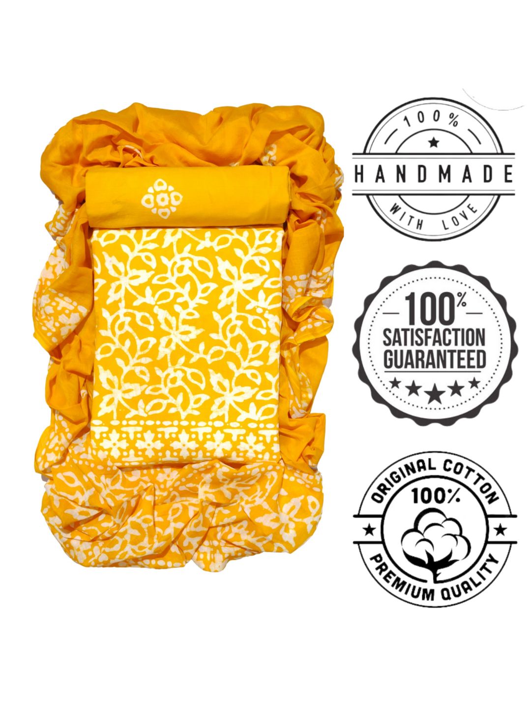 Bombay Batik Pure Cotton Dress Material Handcrafted Batik Design – Yellow Colour
