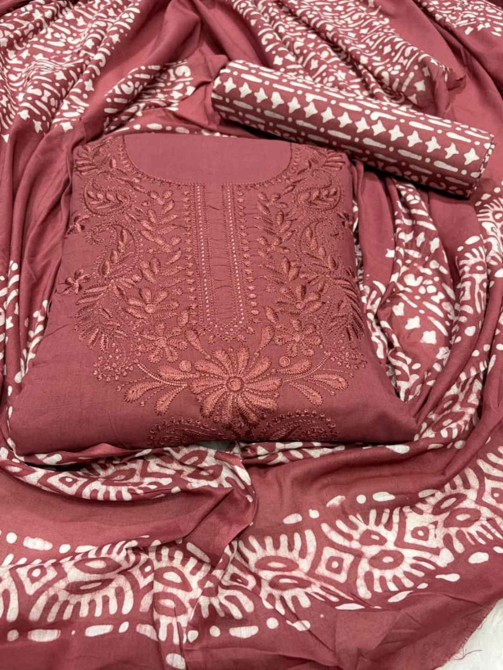 Bombay Batik Pure Cotton Dress Material Heritage Batik-Lucknowi Craft Fusion – Carrot Batik