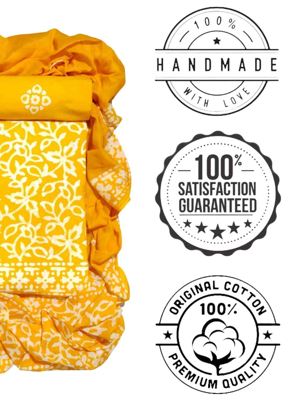 Bombay Batik Pure Cotton Dress Material Handcrafted Batik Design – Yellow Colour