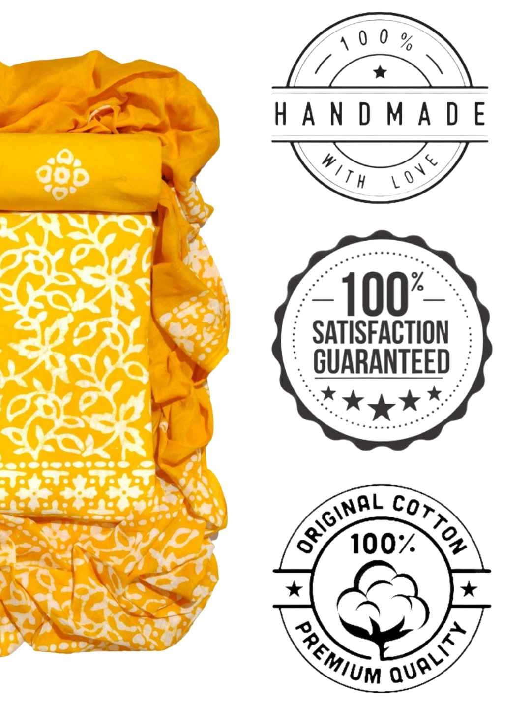 Bombay Batik Pure Cotton Dress Material Handcrafted Batik Design – Yellow Colour