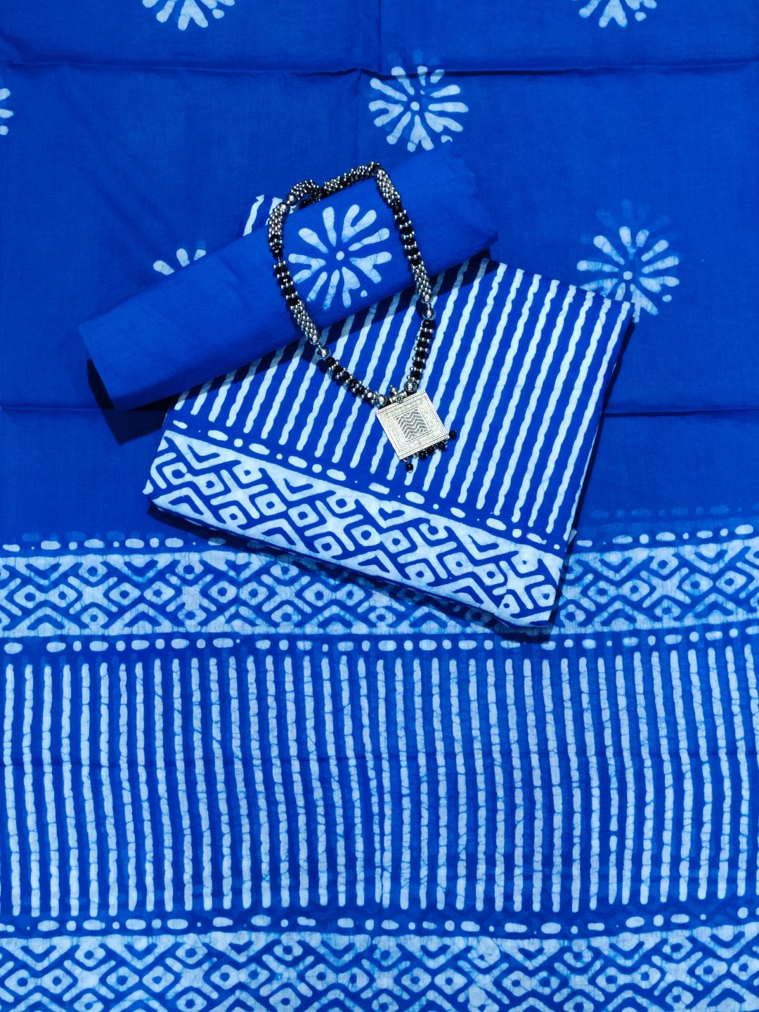 Bombay Batik Pure Cotton Dress Material Block-Wax Printing Technique – Blue Colour