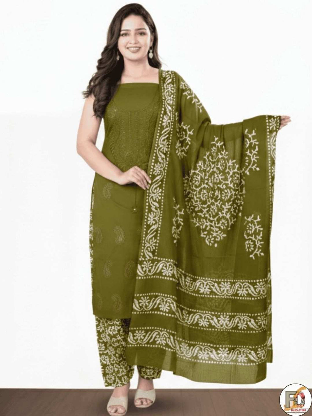 Bombay Batik Pure Cotton Dress Material Handcrafted Batik in Chikankari Style – Mehndi Batik