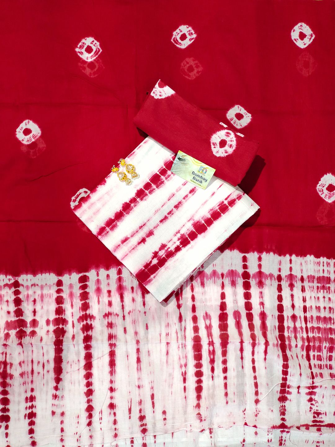 Bombay Batik Pure Cotton Dress Material Tie-dye Red Colour