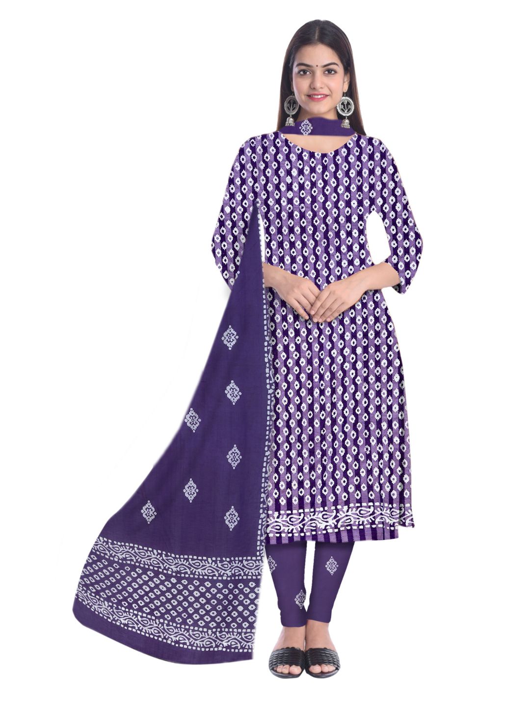 Bombay Batik Pure Cotton Dress Material Natural Dye Batik Printing – Purple Colour