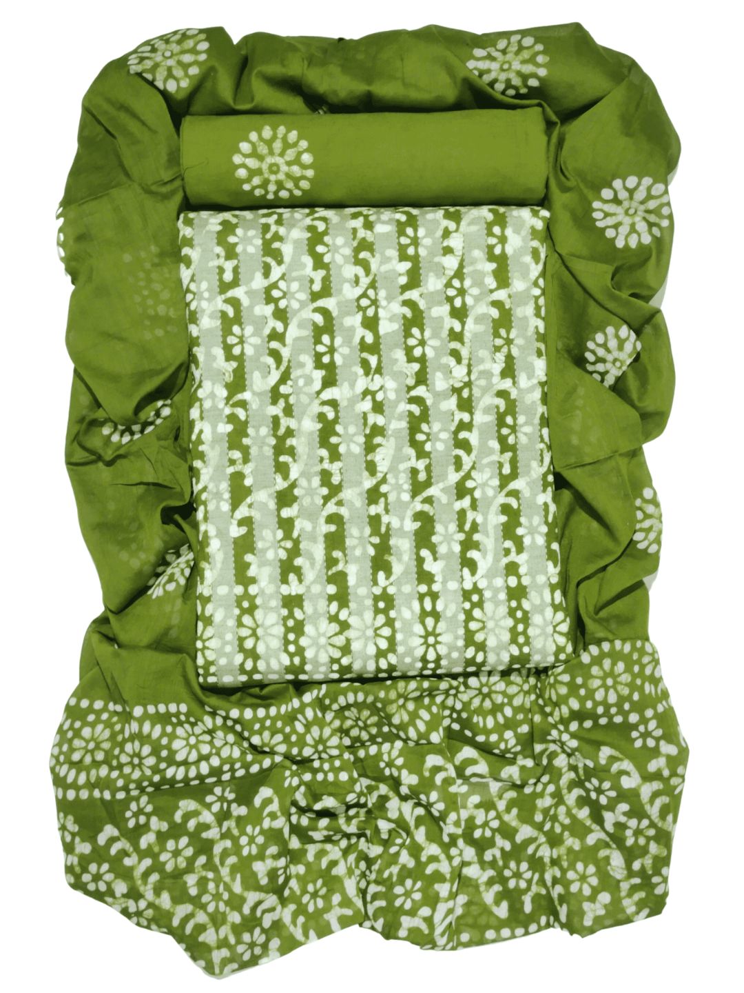 Mehndi Ethnic Printed Cotton Dress Material With Dupatta