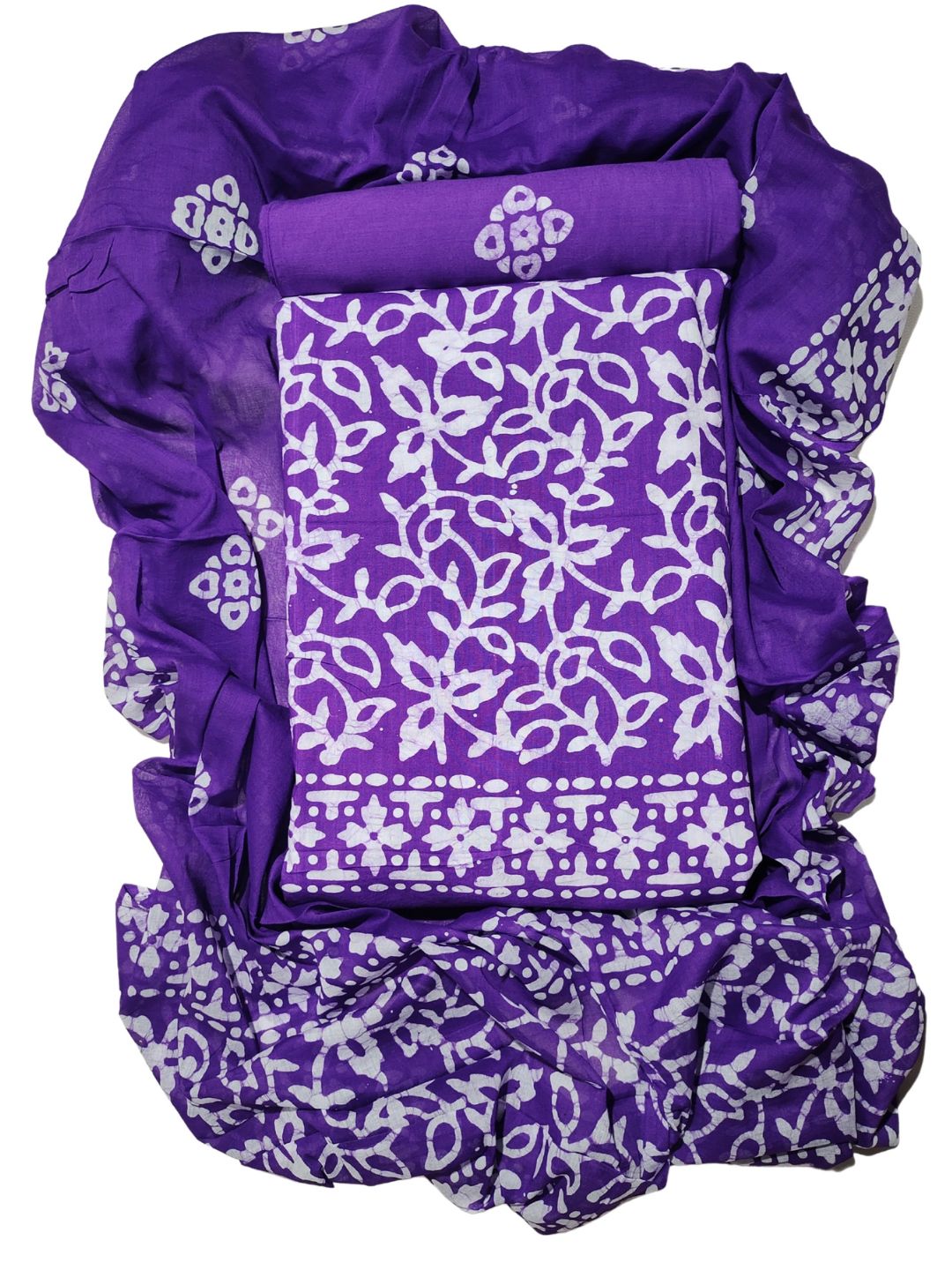 Bombay Batik Pure Cotton Dress Material Wax-Resist Batik Printing – Purple Colour