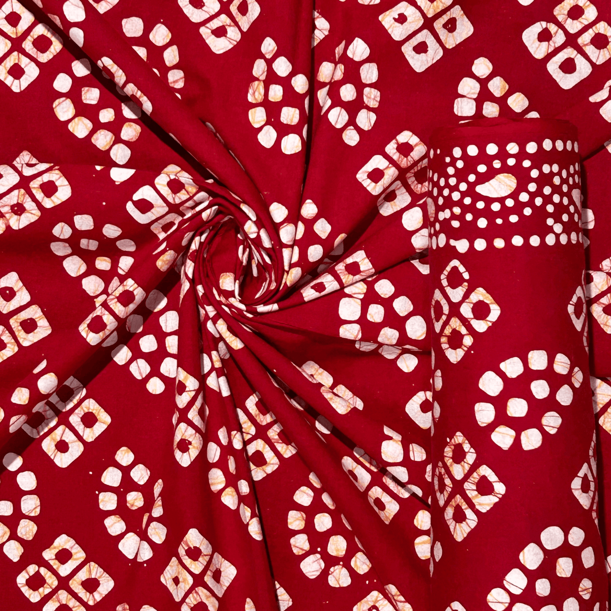 Stylish Red Hand Batik Print Pure Cotton Fabric – 3 meters (Tunic Stitching)