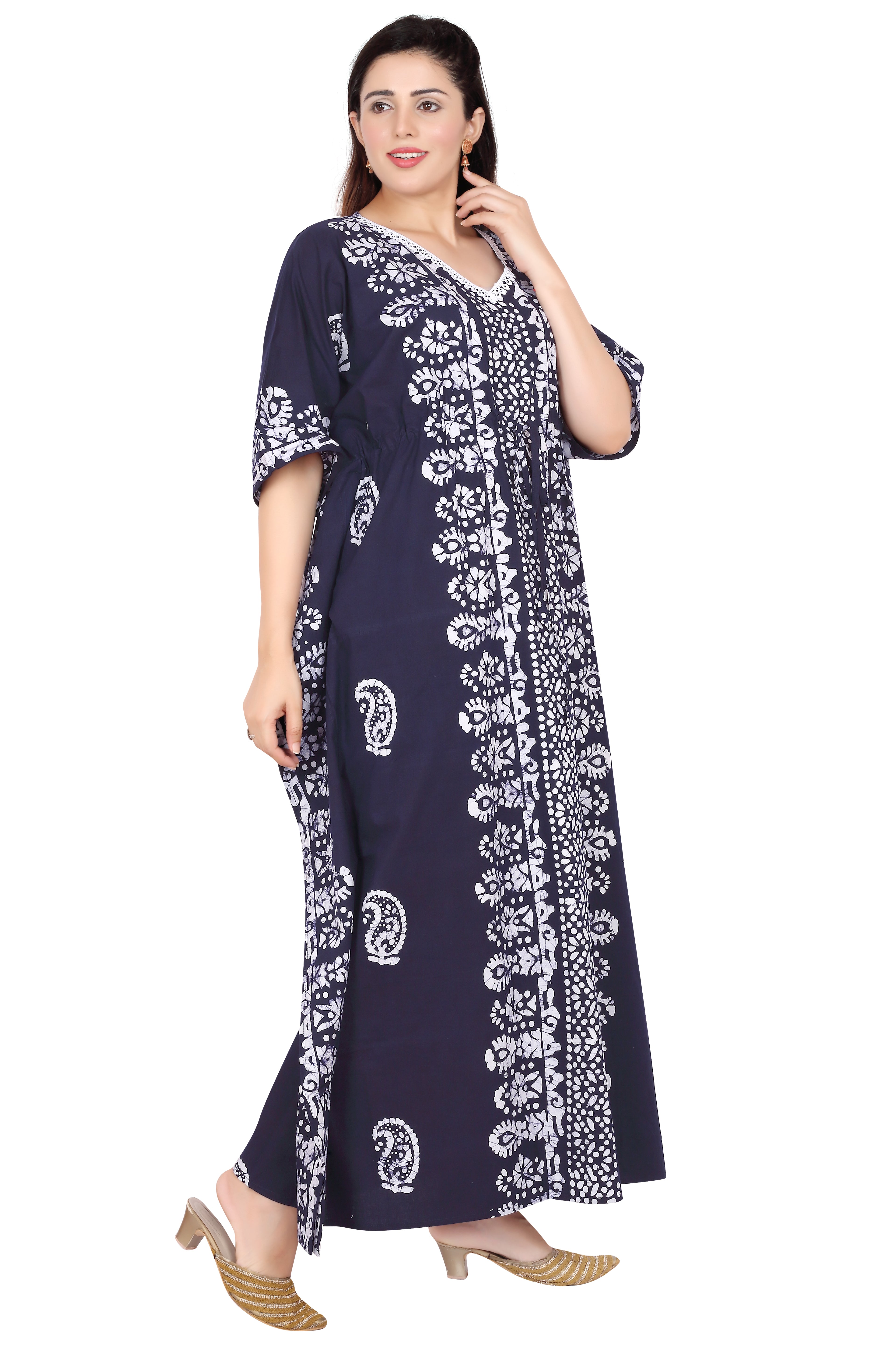 Bombay Batik Pure Cotton Kaftan Hand Block Printing – Navy Blue Colour