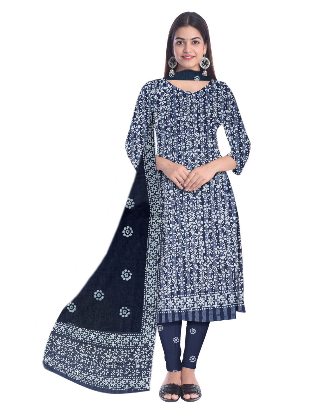 Bombay Batik Pure Cotton Dress Material Ethnic Batik Crafting – Navy Blue Batik