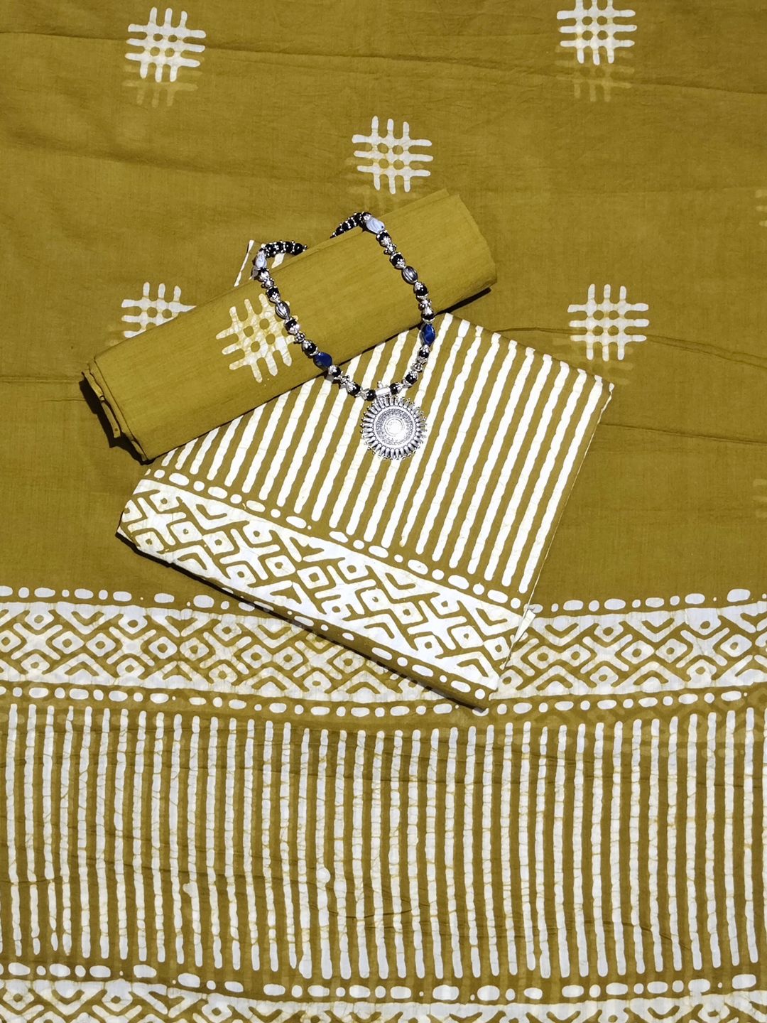 Bombay Batik Pure Cotton Dress Material Heritage Hand Batik Art – Khaaki Colour
