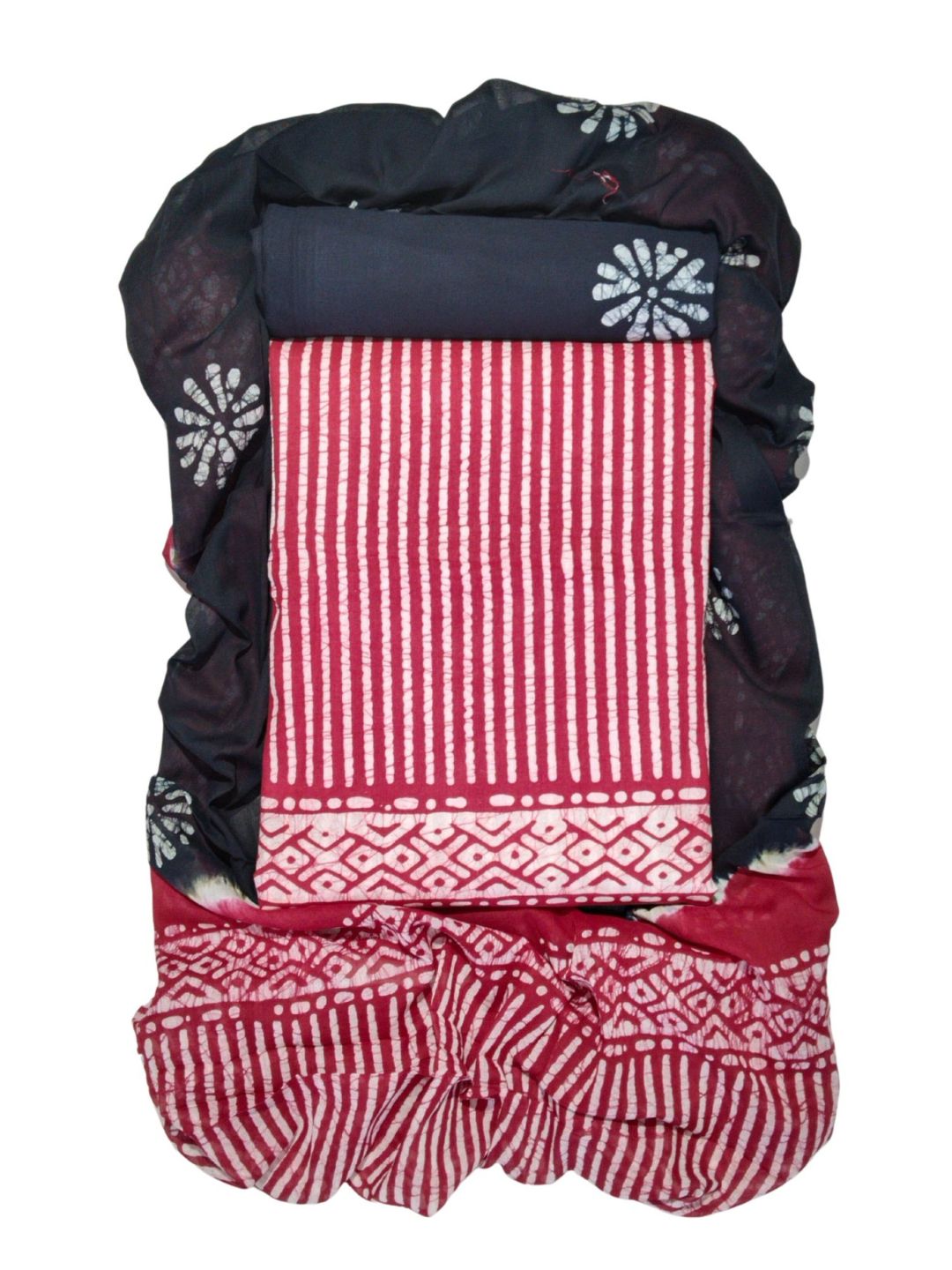 Bombay Batik Pure Cotton Dress Material Batik Handwork – Red Black Colour