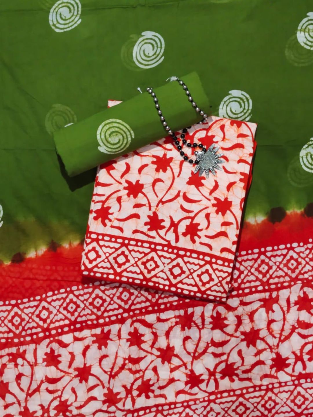 Bombay Batik Pure Cotton Dress Material Heritage Hand Batik Art – Orange Mehndi Colour