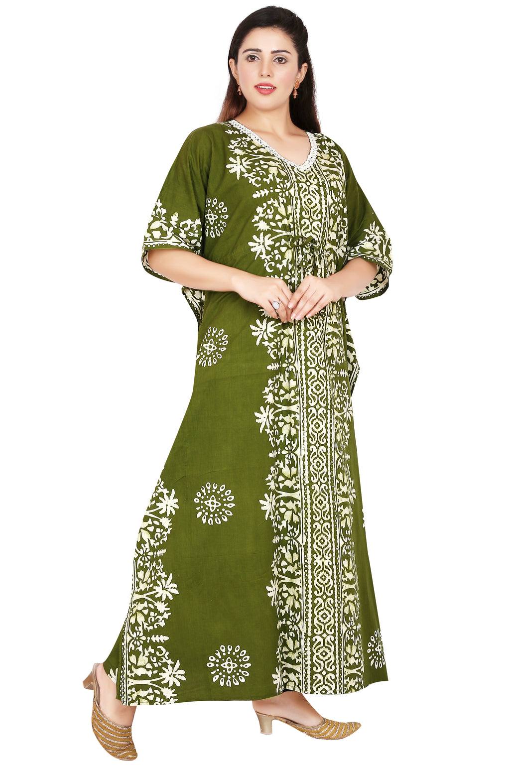 Bombay Batik Pure Cotton Kaftan Batik Handwork – Mehndi Colour