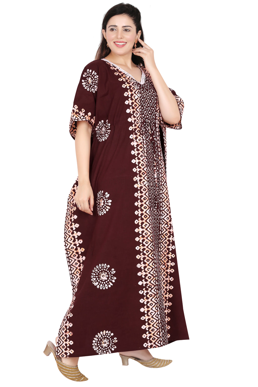 Bombay Batik Pure Cotton Kaftan Hand Block Printing – Maroon Colour