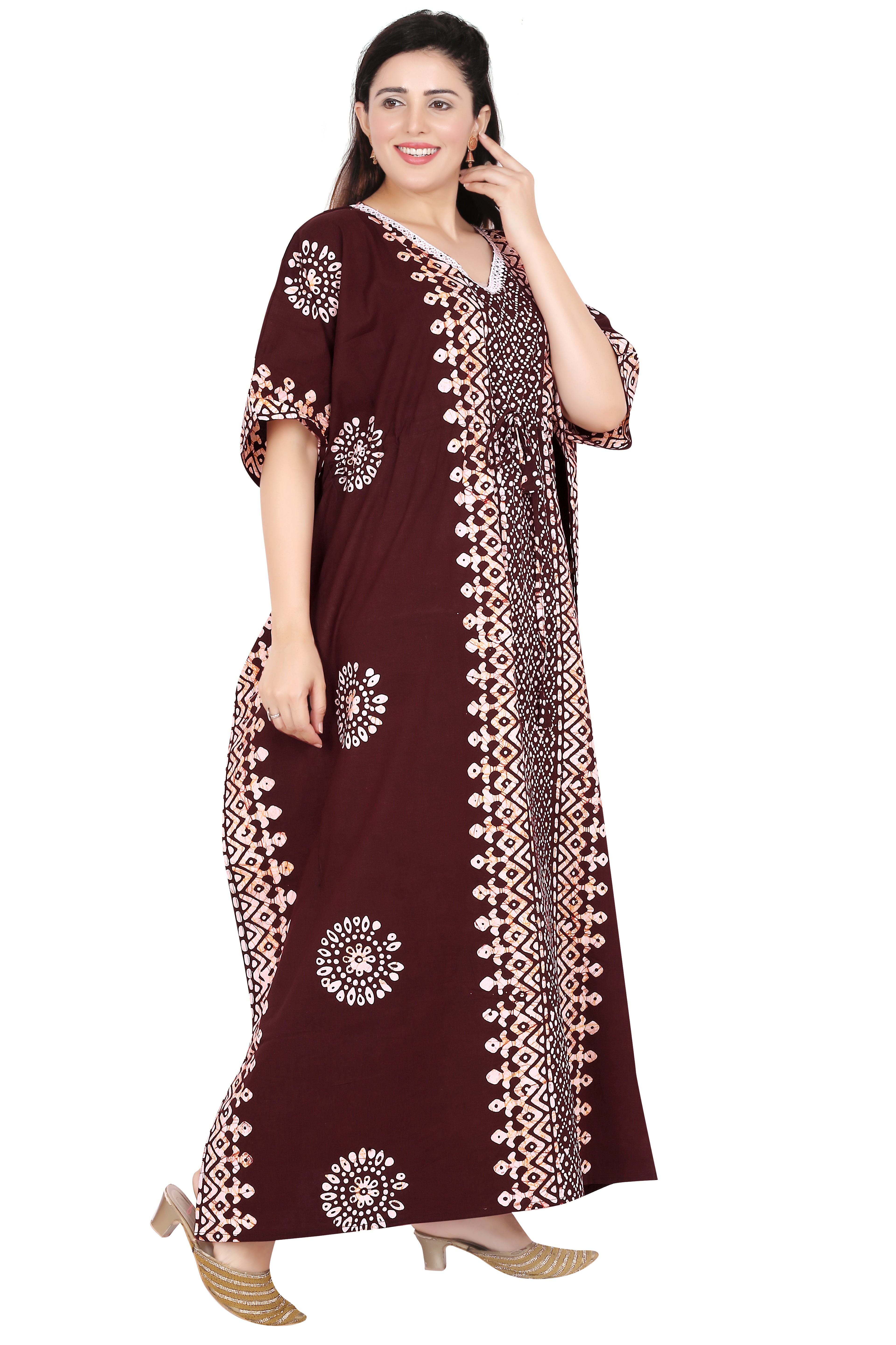 Bombay Batik Pure Cotton Kaftan Hand Block Printing – Maroon Colour