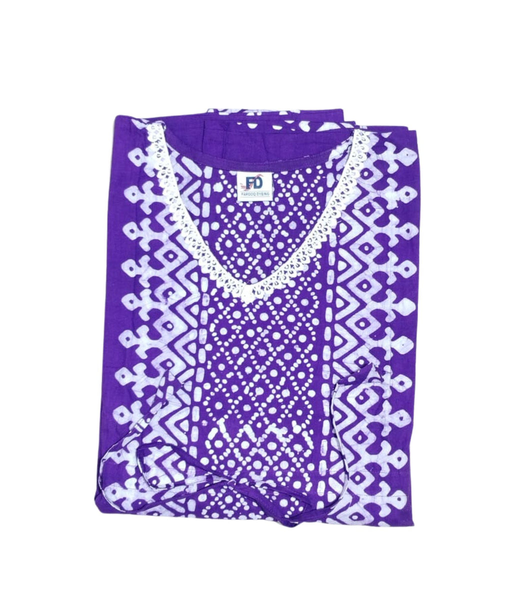 Bombay Batik Pure Cotton Kaftan Batik Handwork – Purple Colour