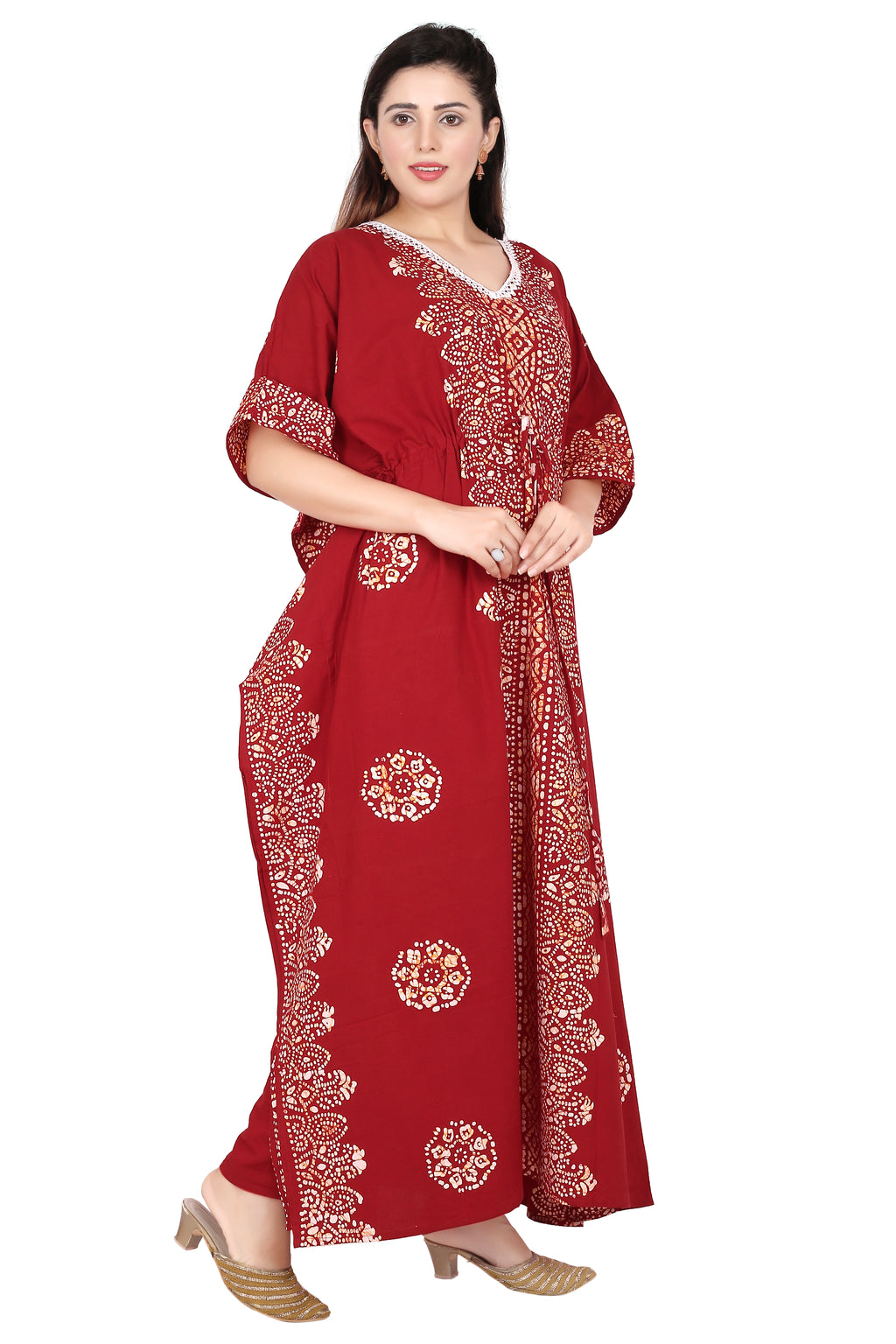 Bombay Batik Pure Cotton Kaftan Batik Handwork – Red   Colour