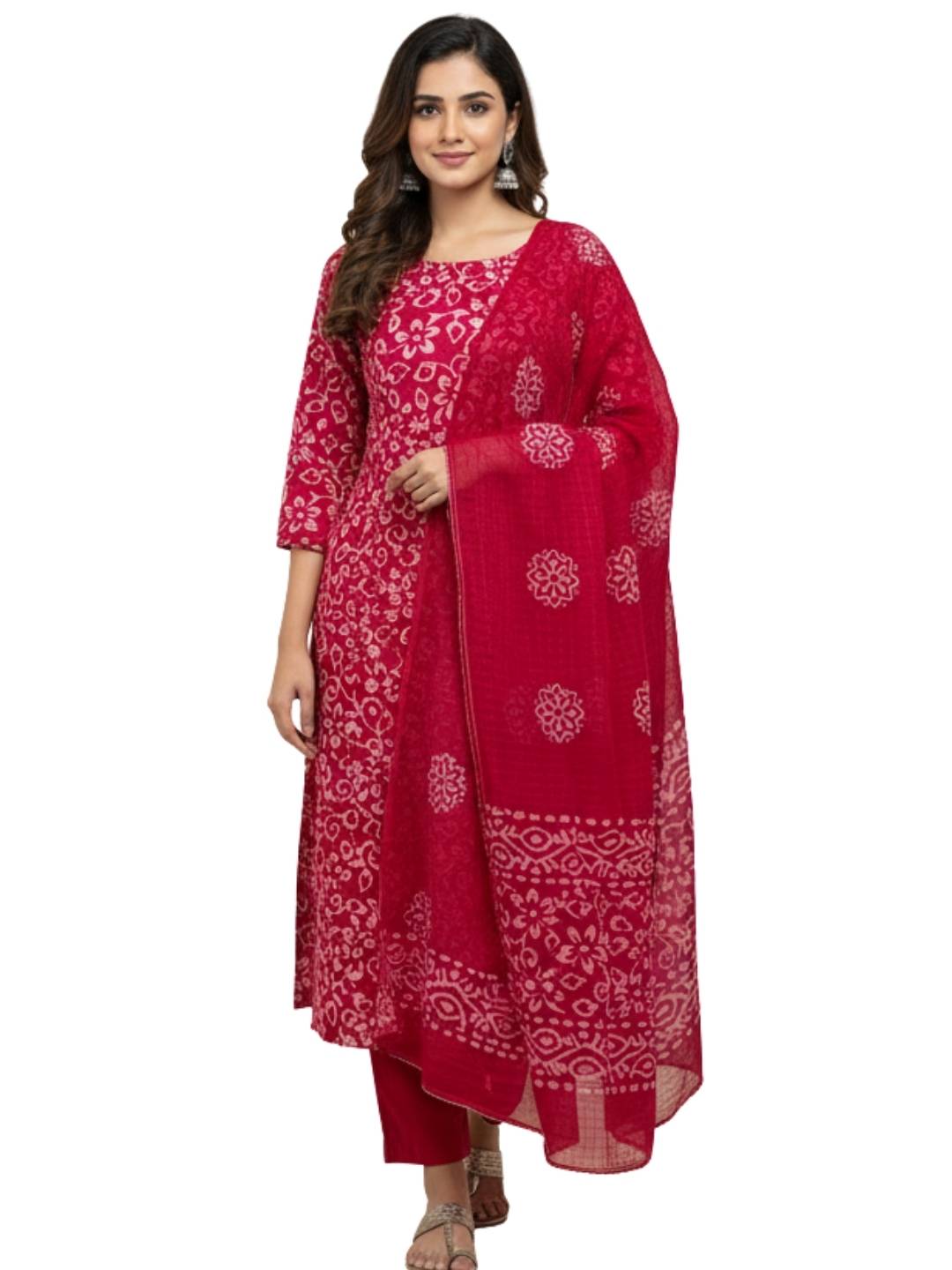 Bombay Batik Pure Cotton Nirali Dress Material Batik Handwork – Pink Light Pink Colour