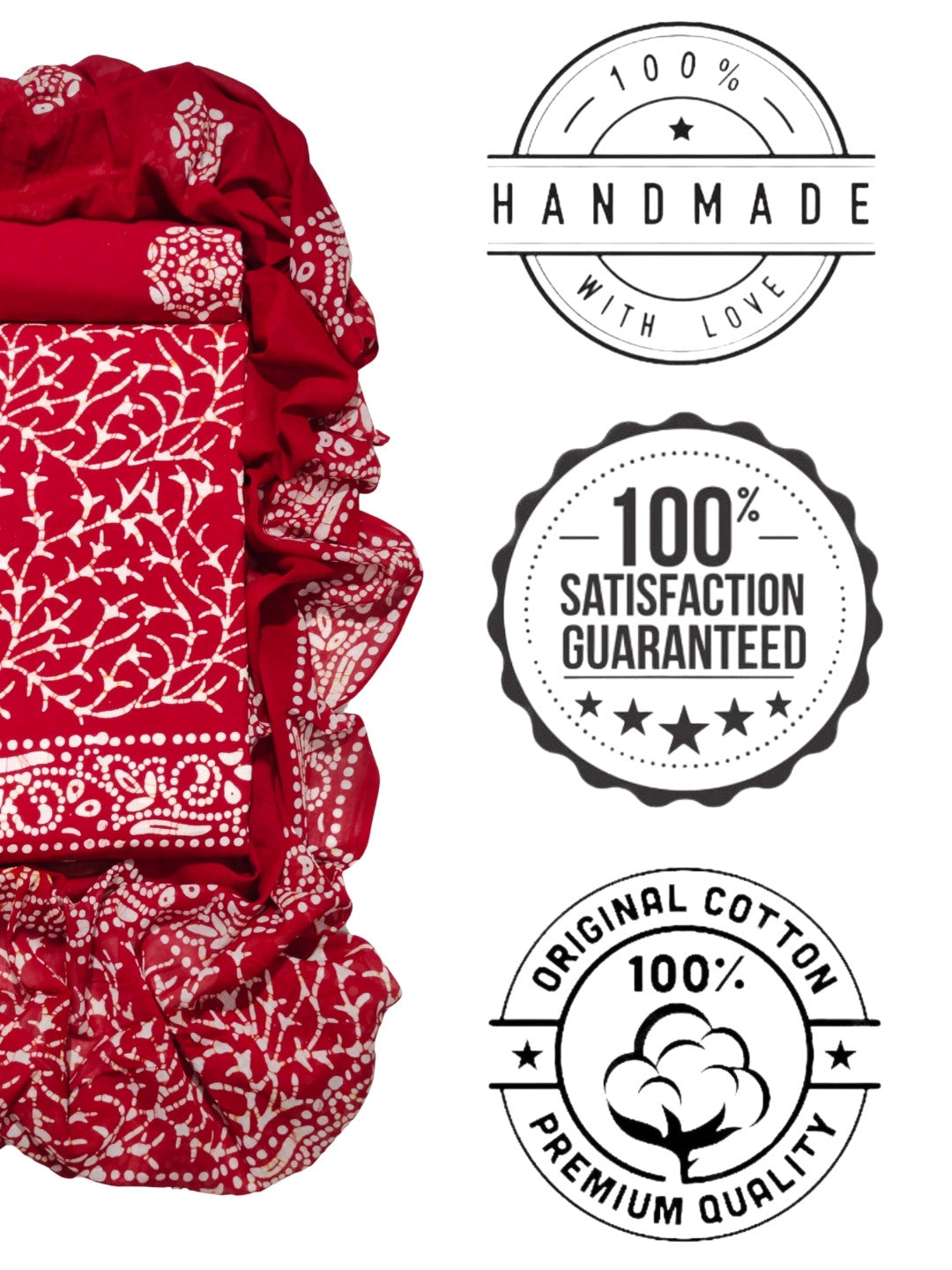 Bombay Batik Pure Cotton Dress Material Wax-Resist Batik Printing – Red   Batik