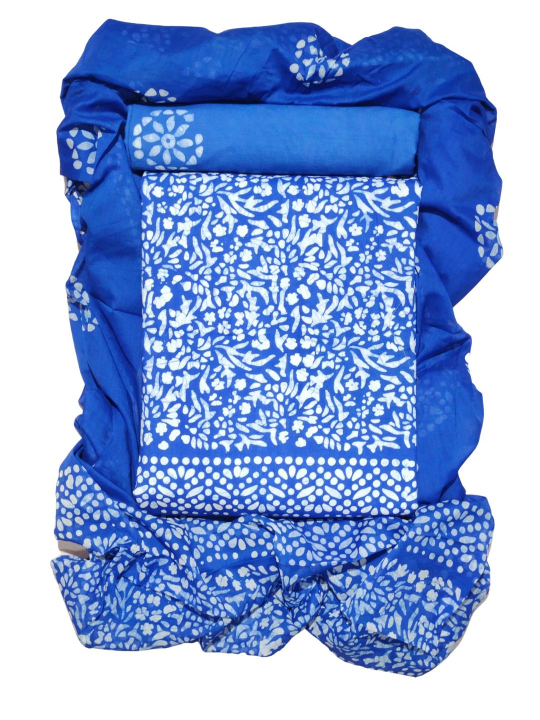 Bombay Batik Pure Cotton Dress Material Block-Wax Printing Technique – Blue Colour