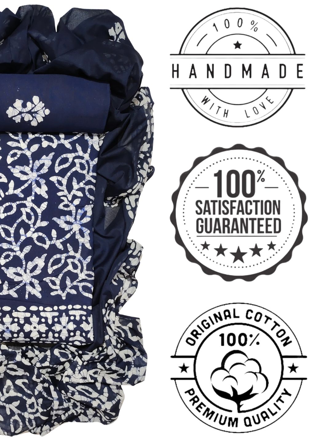 Bombay Batik Pure Cotton Dress Material Hand-Painted Batik Motifs – Navy Blue Batik