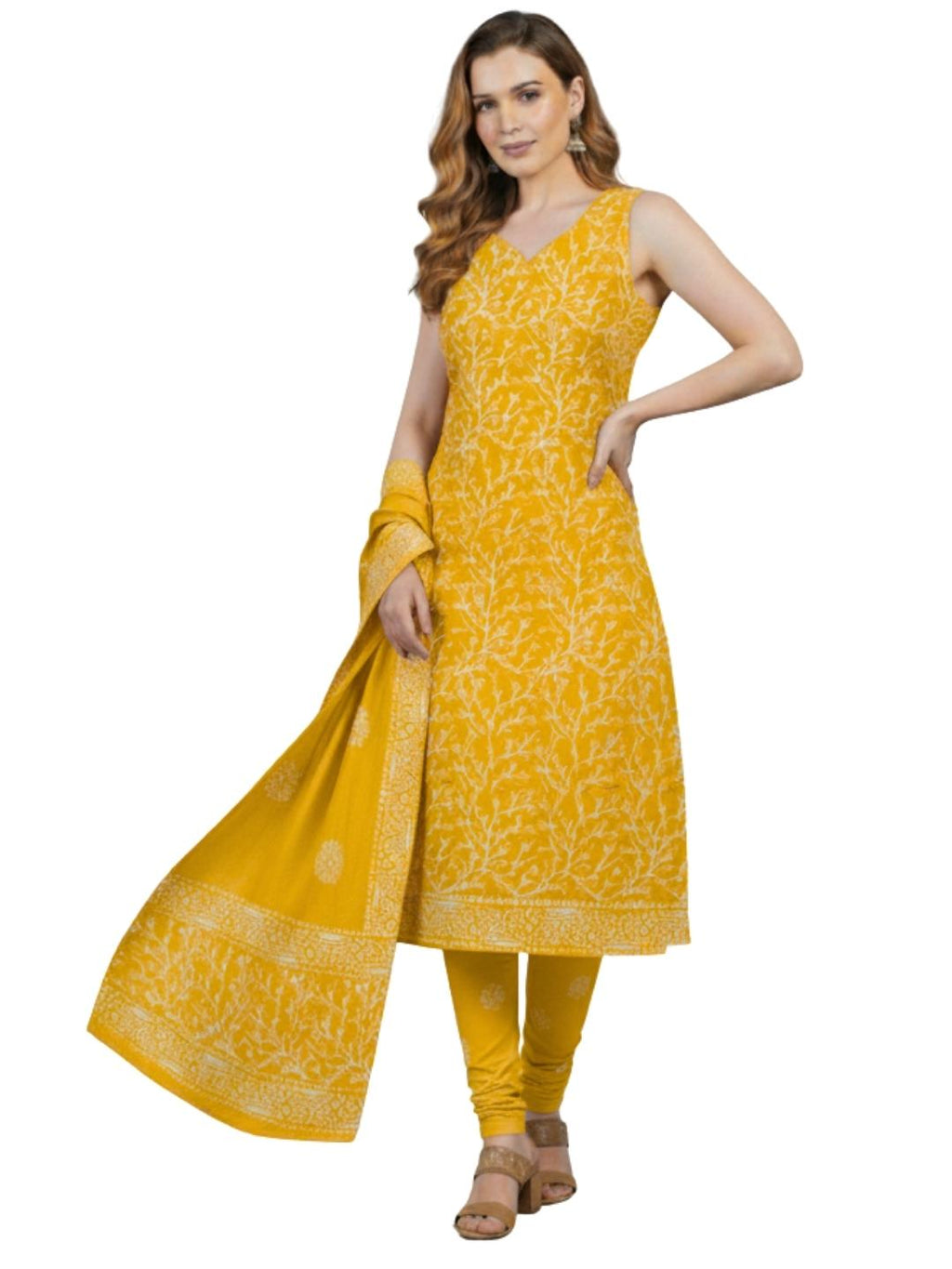 Bombay Batik Pure Cotton Dress Material Traditional Batik Dyeing – Yellow Colour