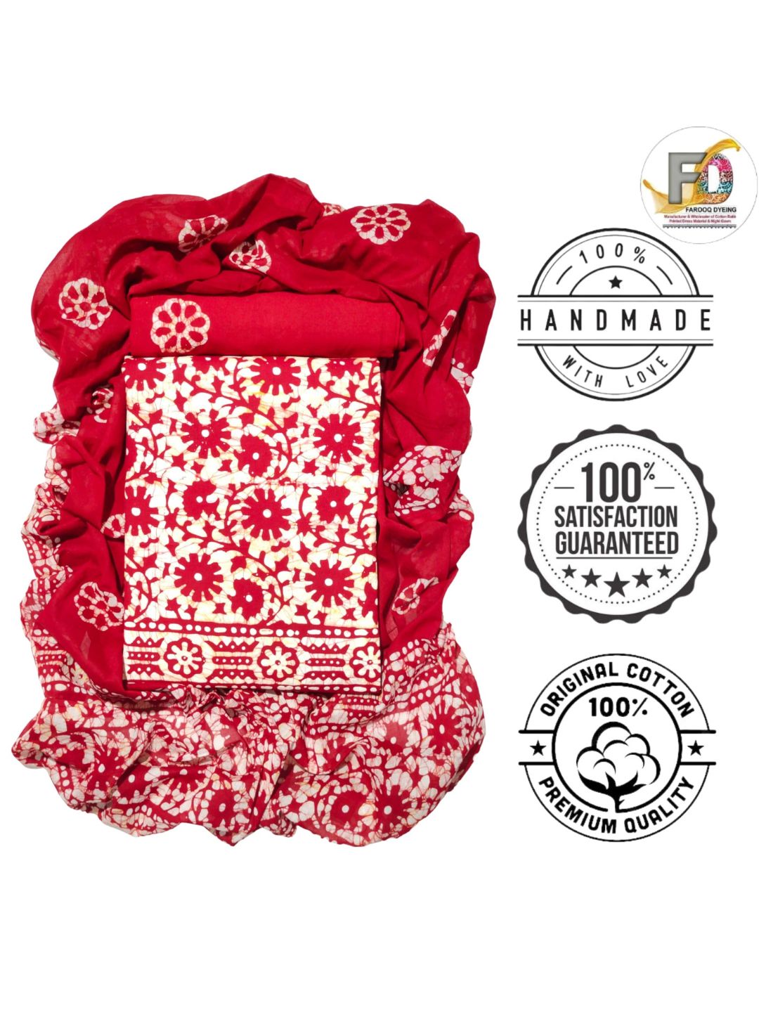 Bombay Batik Pure Cotton Dress Material Wax-Resist Batik Printing – Red   Batik