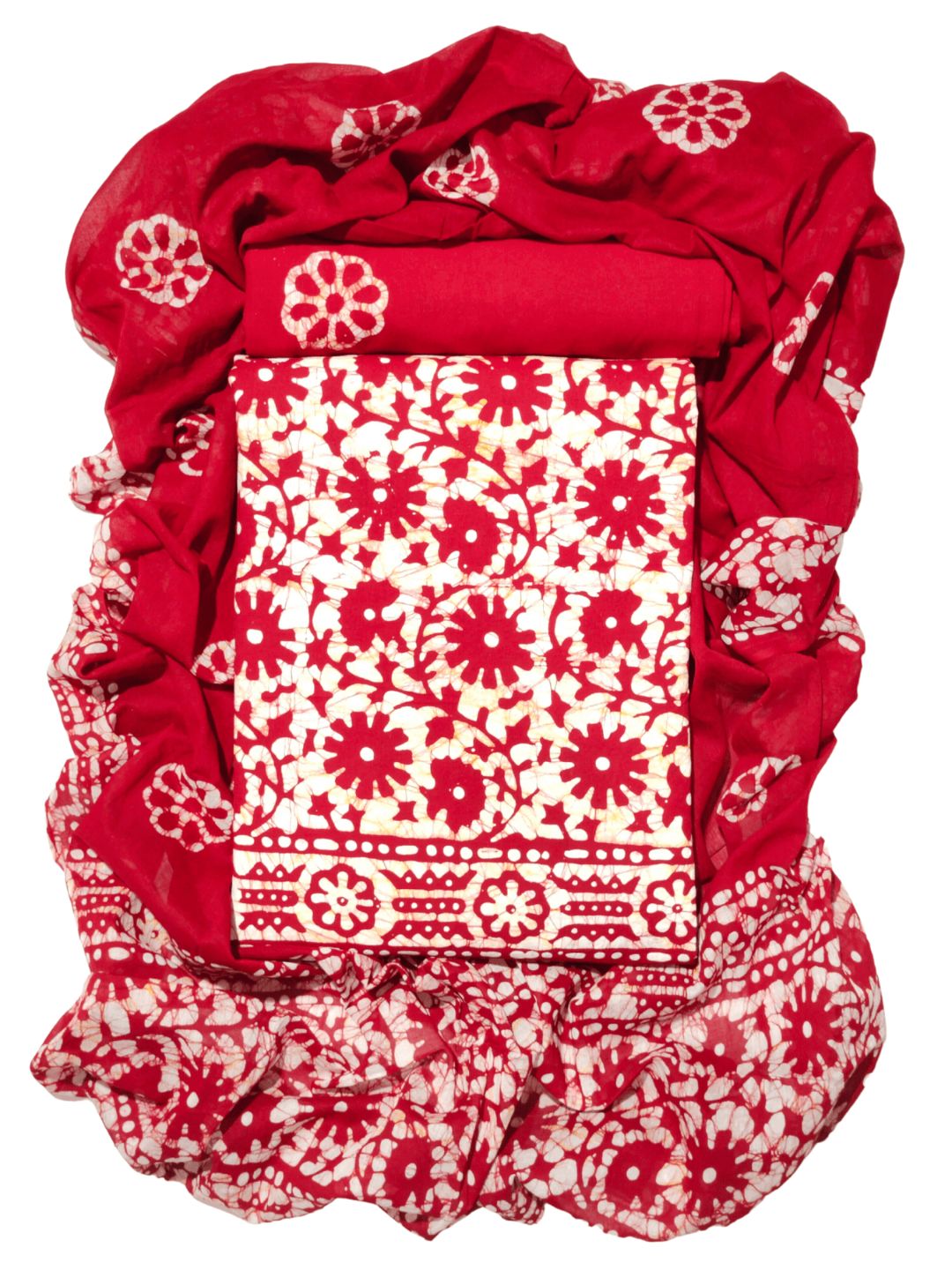 Bombay Batik Pure Cotton Dress Material Wax-Resist Batik Printing – Red   Batik
