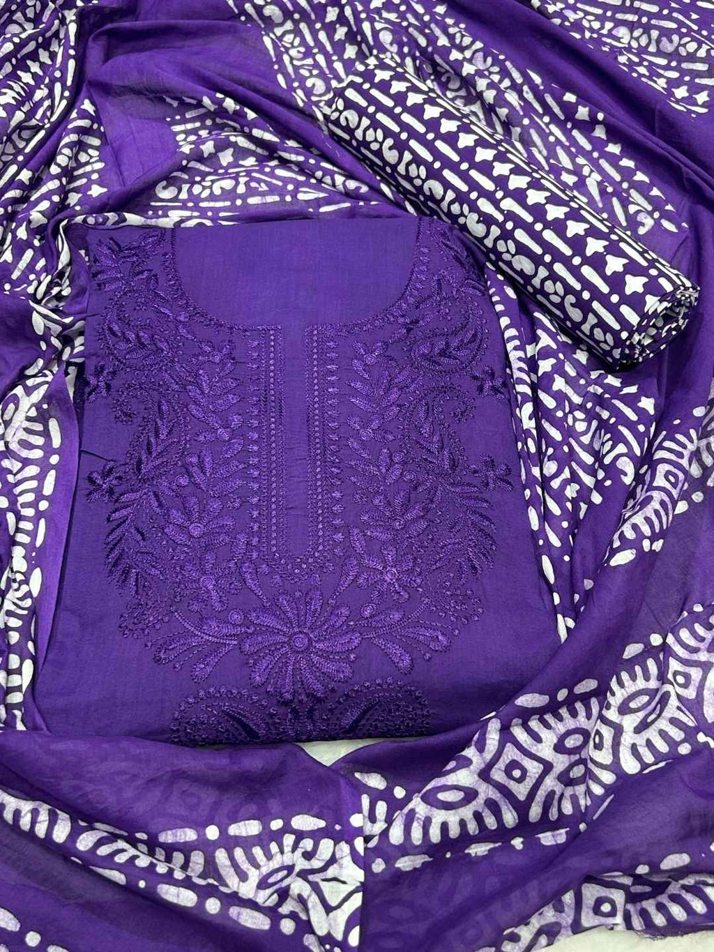 Bombay Batik Pure Cotton Dress Material Lucknowi Pattern Batik Printing – Purple Batik