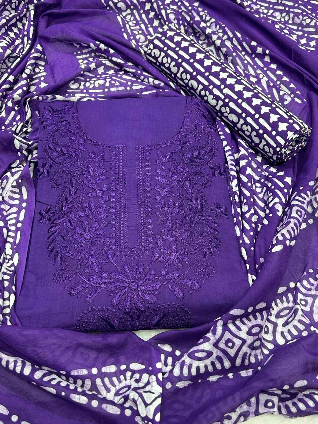 Bombay Batik Pure Cotton Dress Material Lucknowi Pattern Batik Printing – Purple Batik