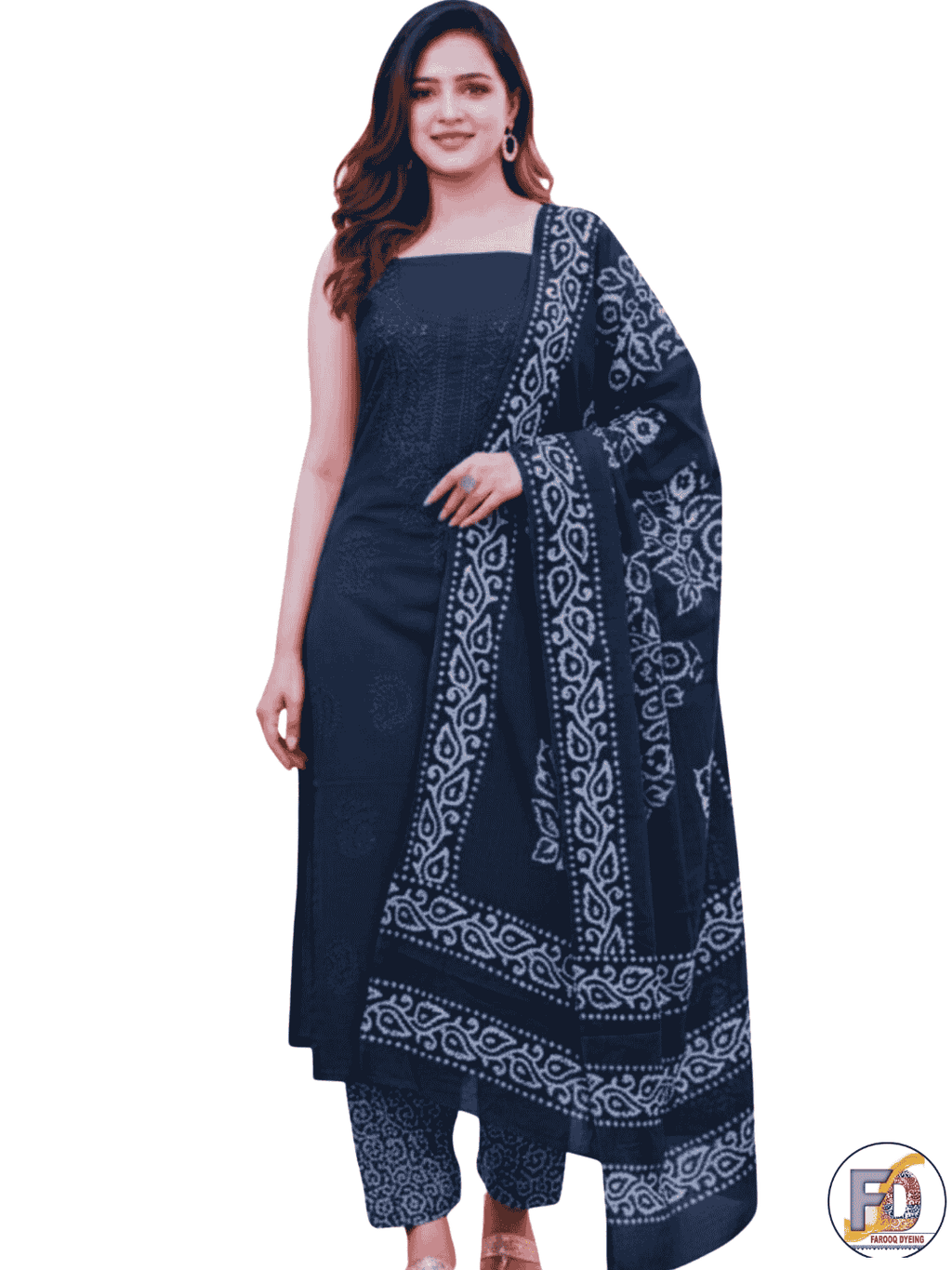 Bombay Batik Pure Cotton Lucknowi Dress Material Batik Handwork – Grey Colour (FD-DM-LK-GY-PHLPTI)