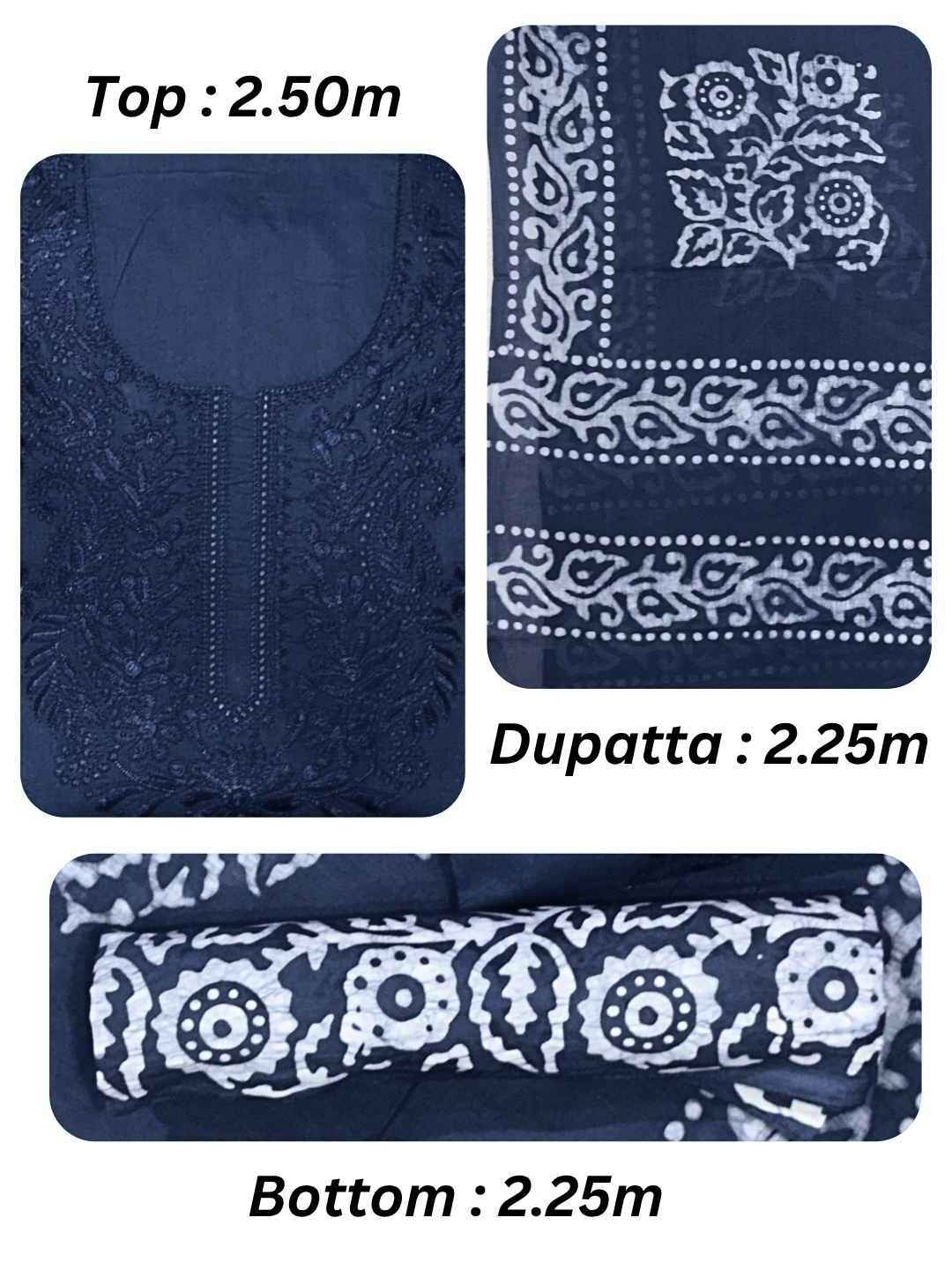 Bombay Batik Pure Cotton Lucknowi Dress Material Batik Handwork – Grey Colour (FD-DM-LK-GY-PHLPTI)