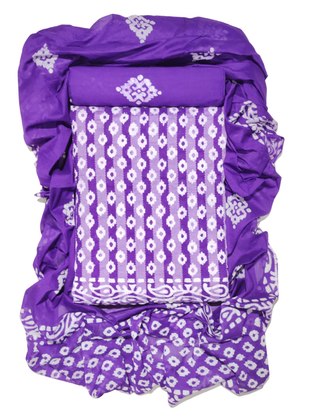Bombay Batik Pure Cotton Dress Material Natural Dye Batik Printing – Purple Colour