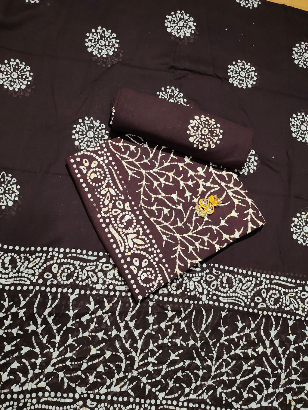 Bombay Batik Pure Cotton Dress Material Block-Wax Printing Technique – Cofee Batik